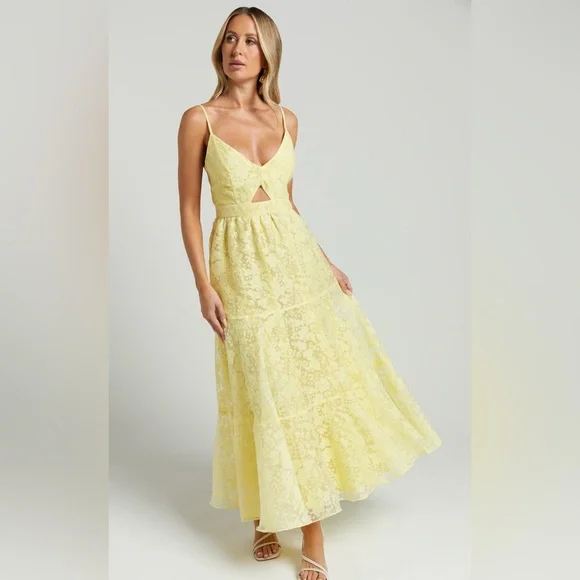yellow dress with red flowers Cleo Sleeveless Midi Dress